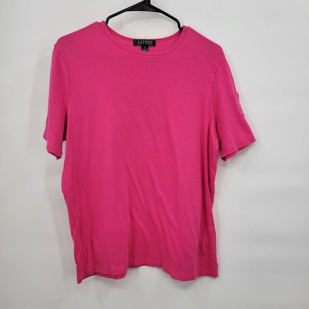 Lauren Ralph Lauren Shortsleeve Pocket Tee Top Plus Crewneck 1X Women Pink